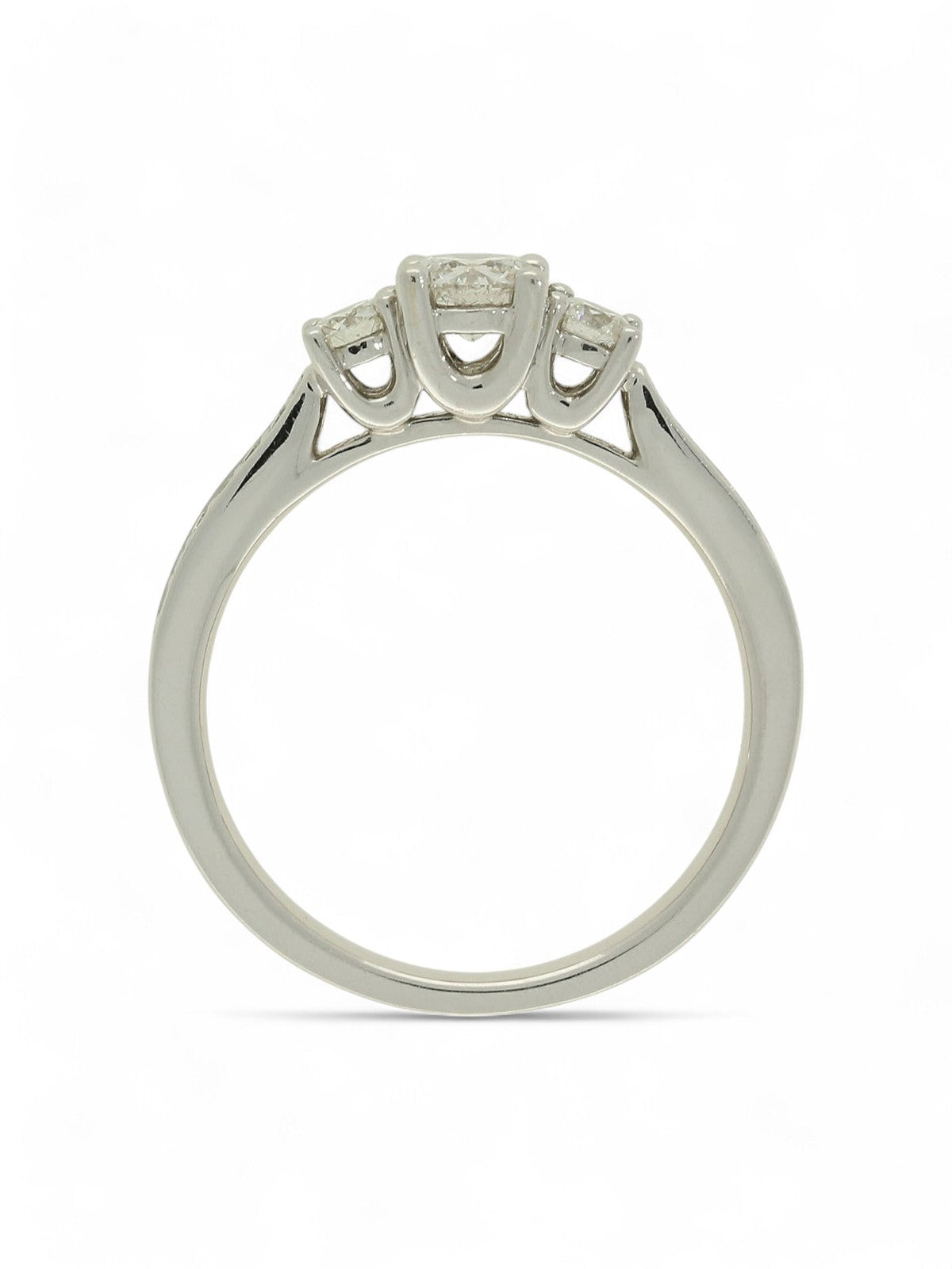 Diamond Three Stone Ring 0.62ct Round Brilliant Cut in 18ct White Gold with Diamond Shoulders