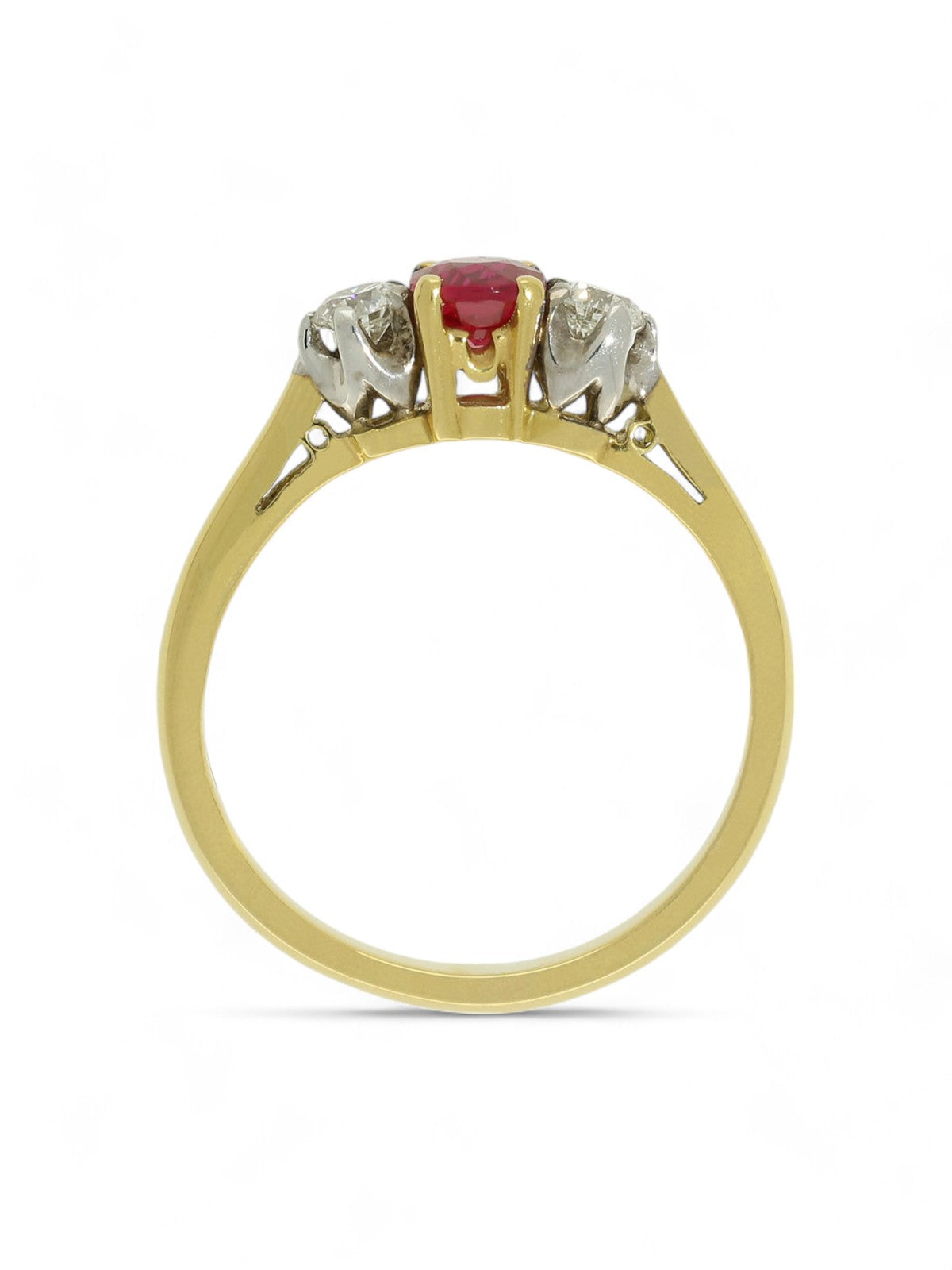Ruby & Diamond Three Stone Ring in 18ct Yellow & White Gold