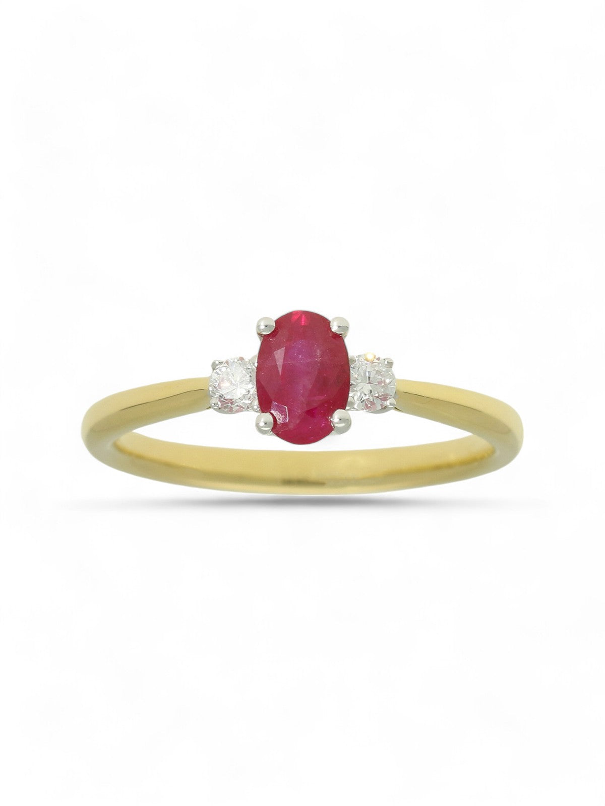 Pre Owned Ruby & Diamond Three Stone Ring in 18ct Yellow & White Gold