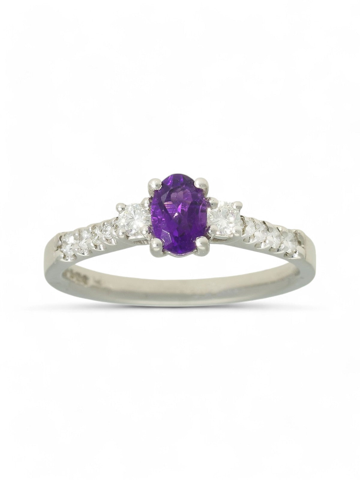 Amethyst & Diamond Three Stone Ring in 18ct White Gold