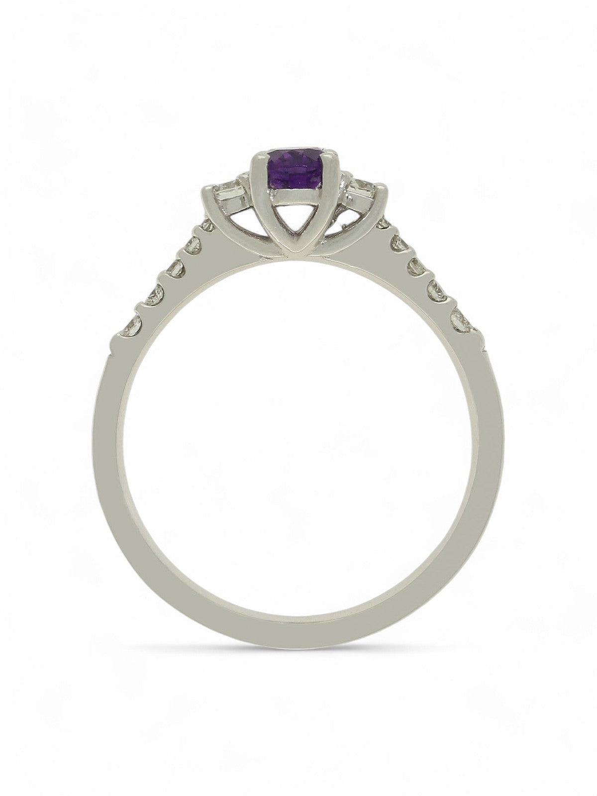 Amethyst & Diamond Three Stone Ring in 18ct White Gold
