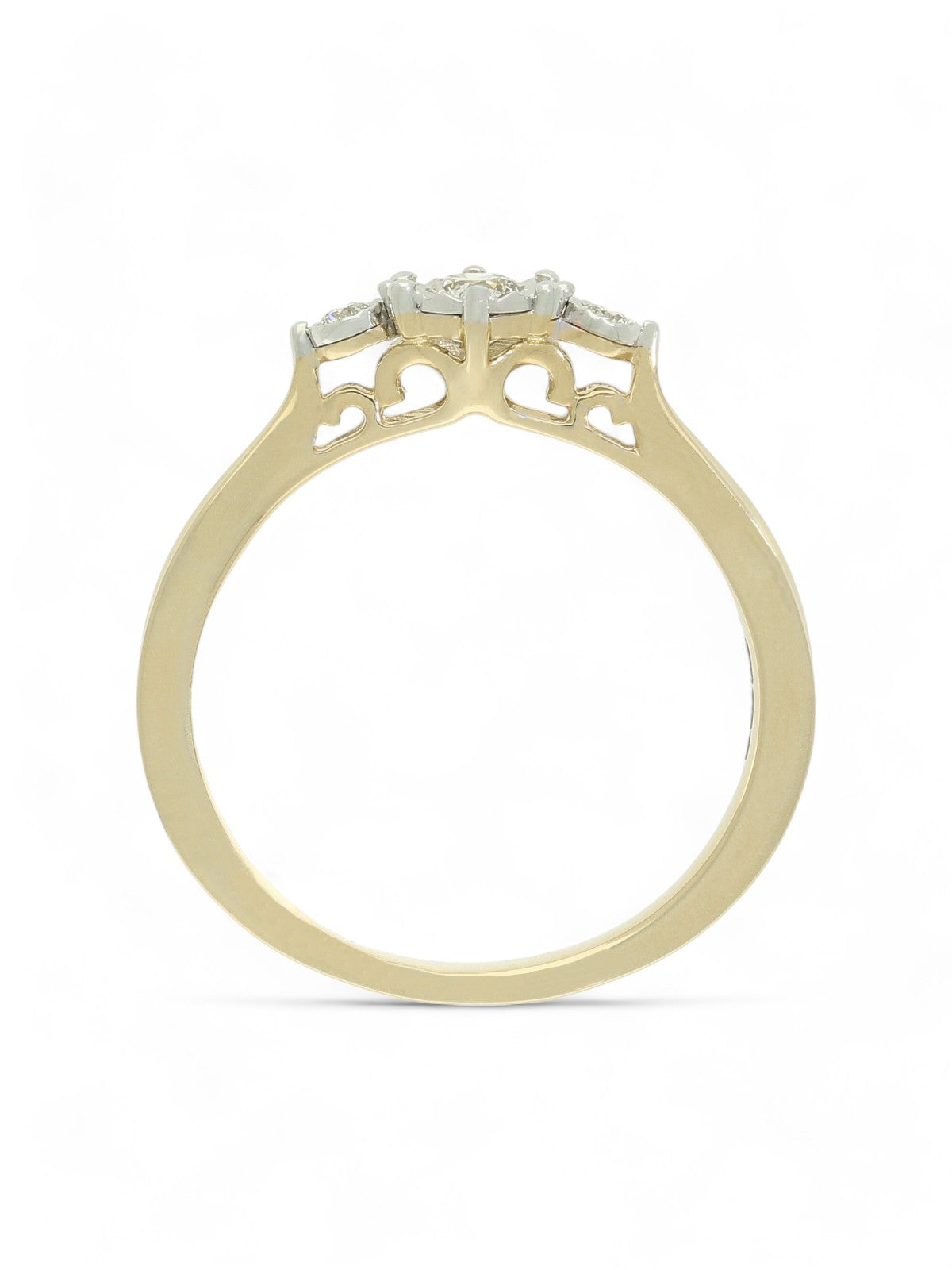 Diamond Three Stone Miracle Plate Ring 0.15ct Round Brilliant Cut in 9ct Yellow Gold