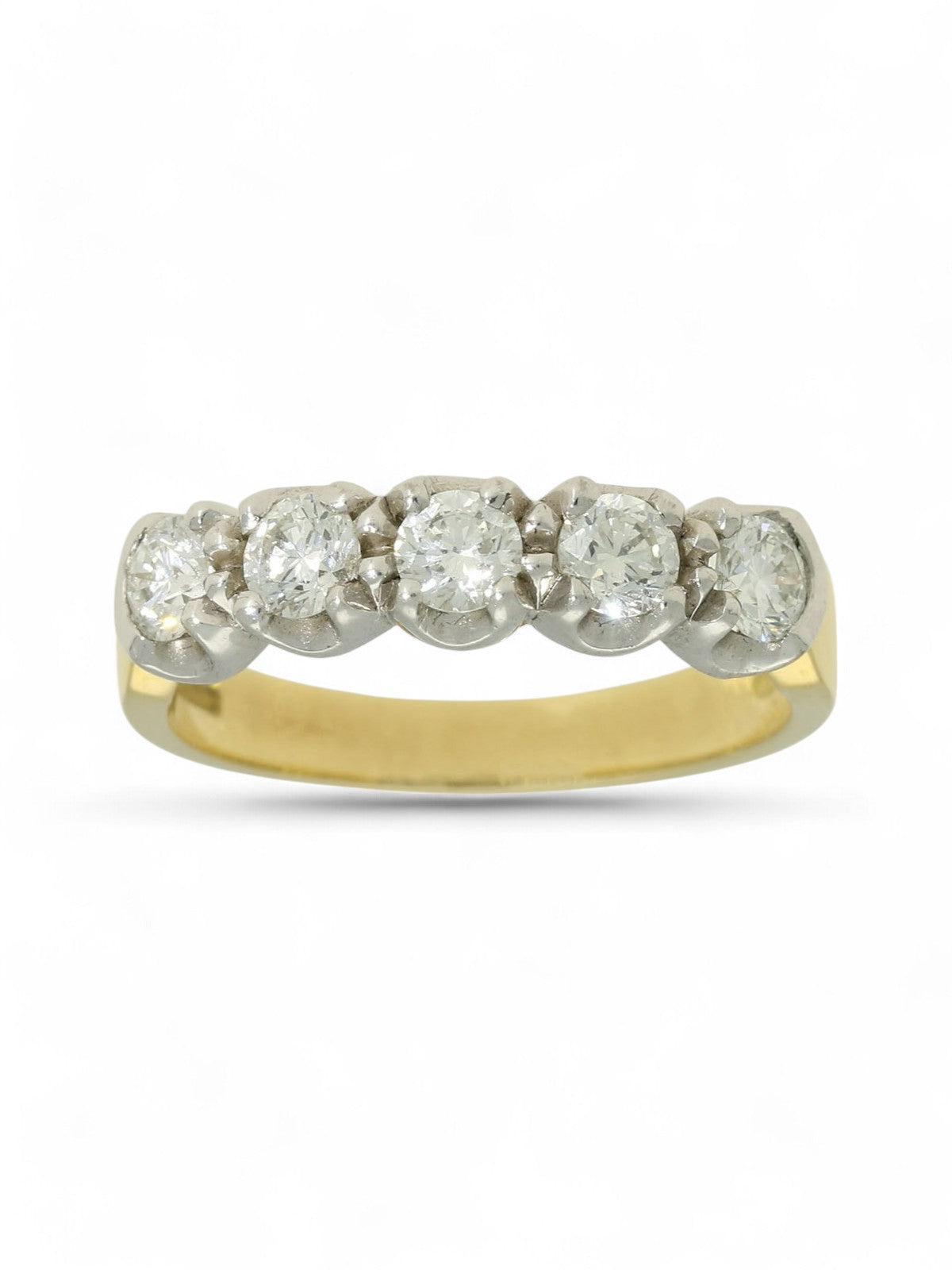 Pre Owned Diamond Round Brilliant Five Stone Half Eternity Ring in 18ct Yellow & White Gold