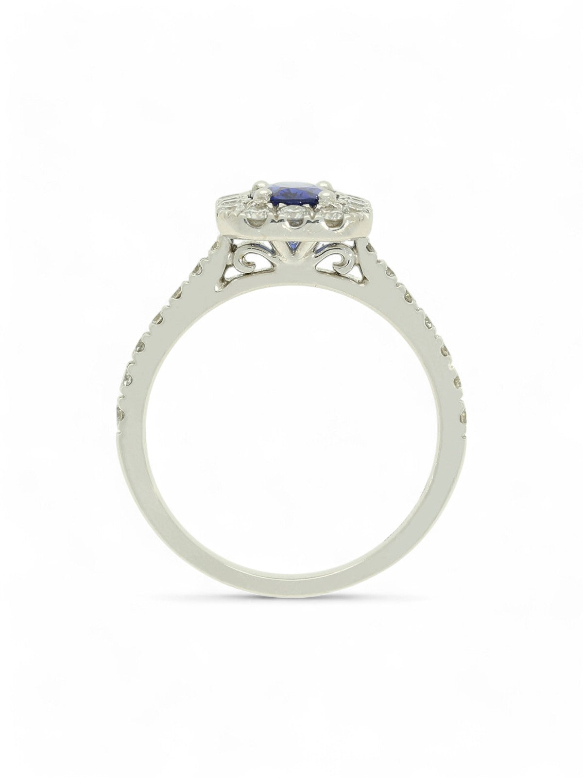 Sapphire & Diamond Cluster Ring in 18ct White Gold with Diamond Shoulders
