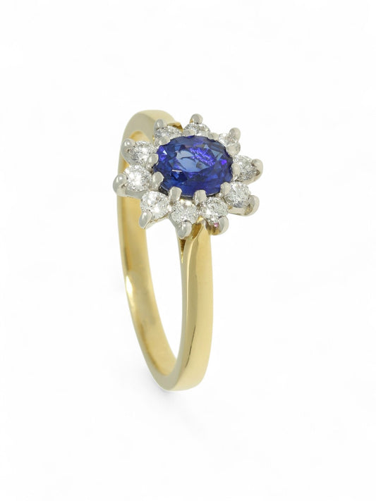 Diamond & Sapphire Cluster Ring in 18ct Yellow and White Gold