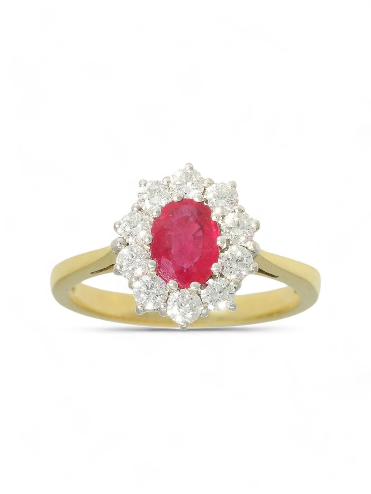 Pre Owned Ruby & Diamond Cluster Ring in 18ct Yellow & White Gold
