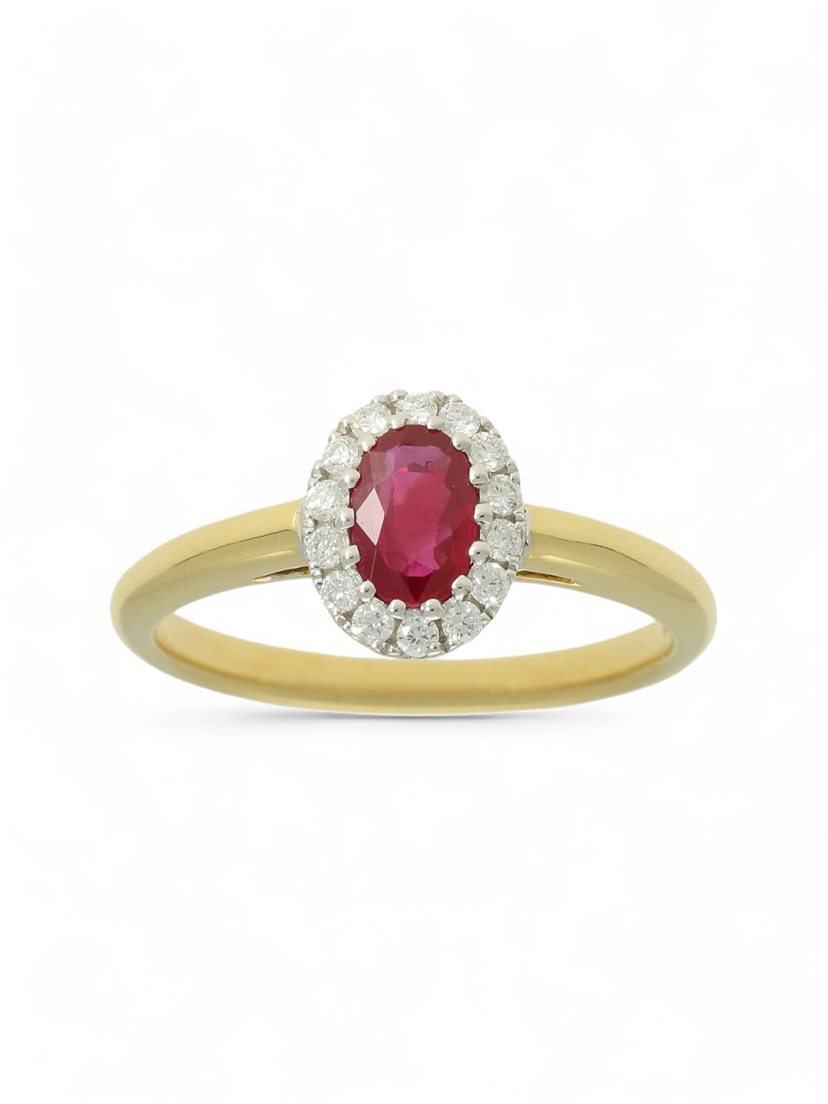 Pre Owned Ruby & Diamond Cluster Ring in 18ct Yellow & White Gold