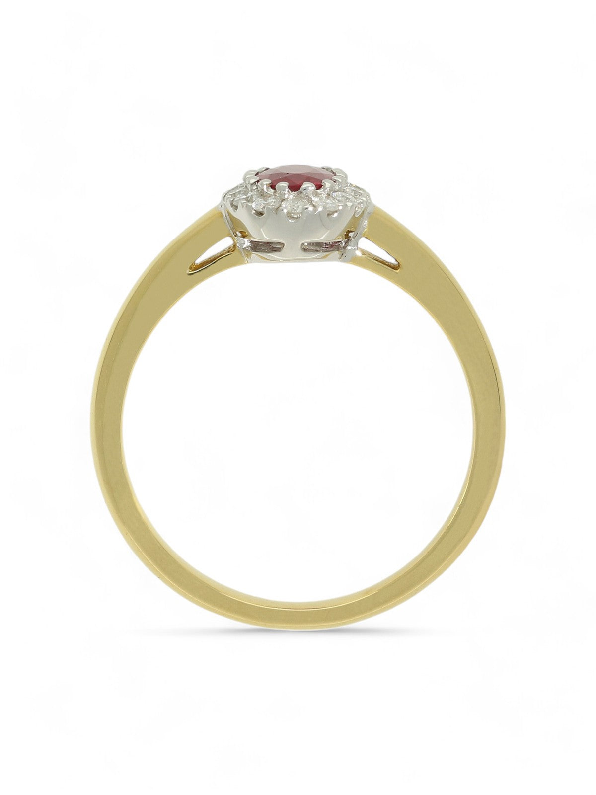 Pre Owned Ruby & Diamond Cluster Ring in 18ct Yellow & White Gold