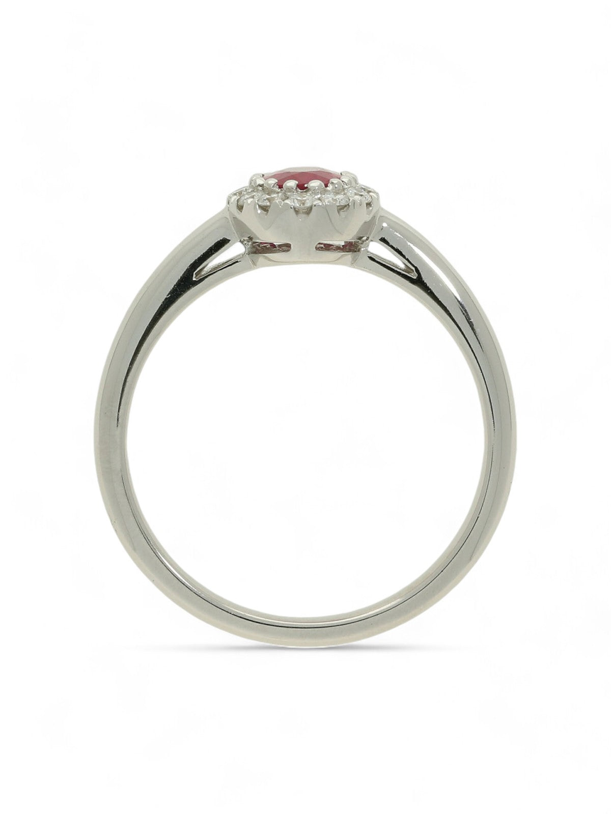 Ruby & Diamond Oval Halo Ring in 18ct White Gold