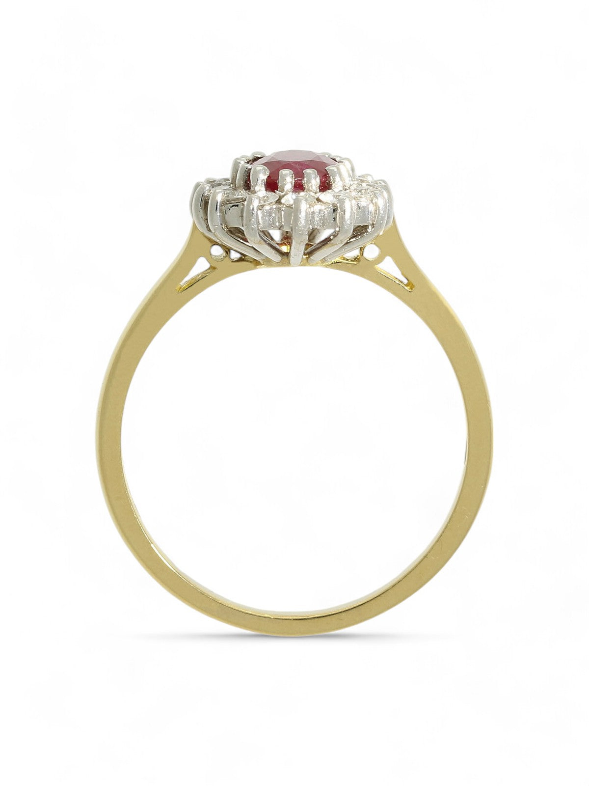 Ruby & Diamond Oval Cut Cluster Ring in 18ct Yellow & White Gold