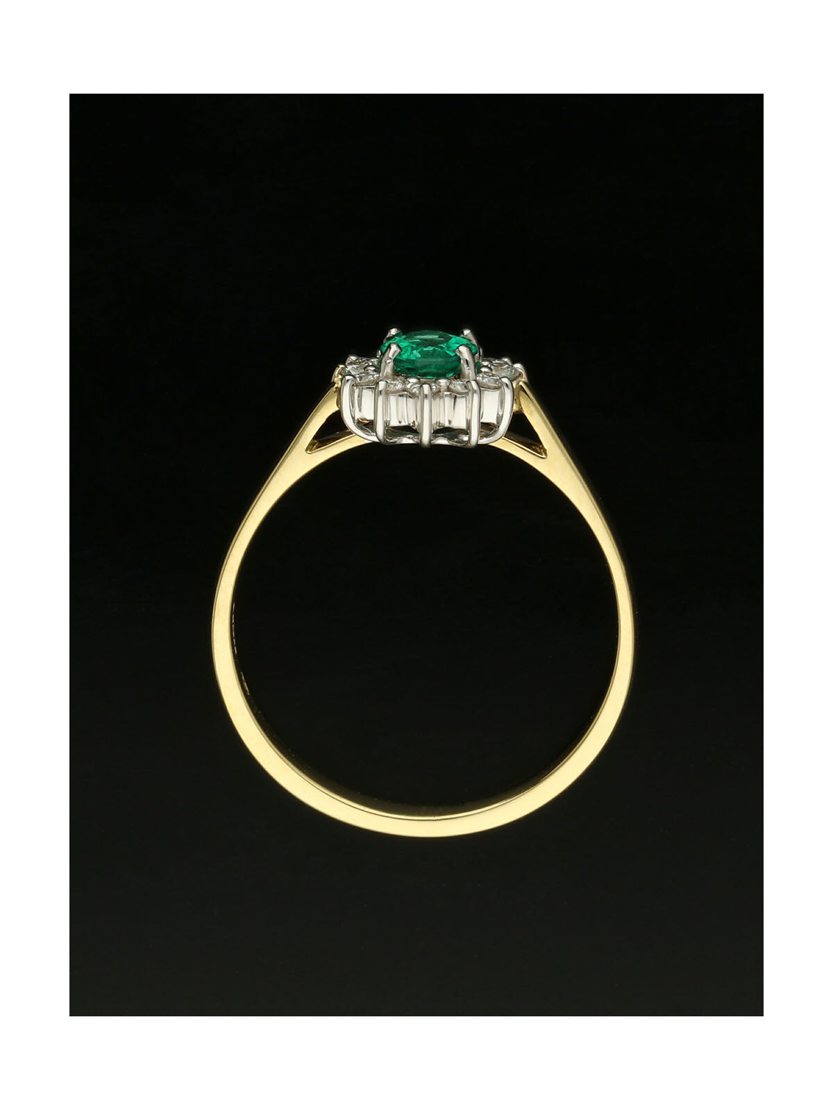 Emerald & Diamond Oval Cut Cluster Ring in 18ct Yellow & White Gold
