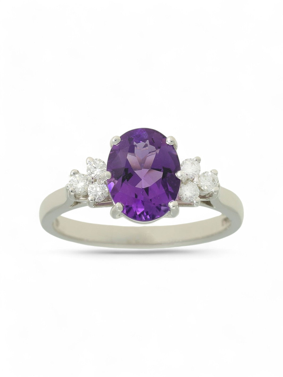 Amethyst & Diamond Oval Trefoil Ring in 18ct White Gold