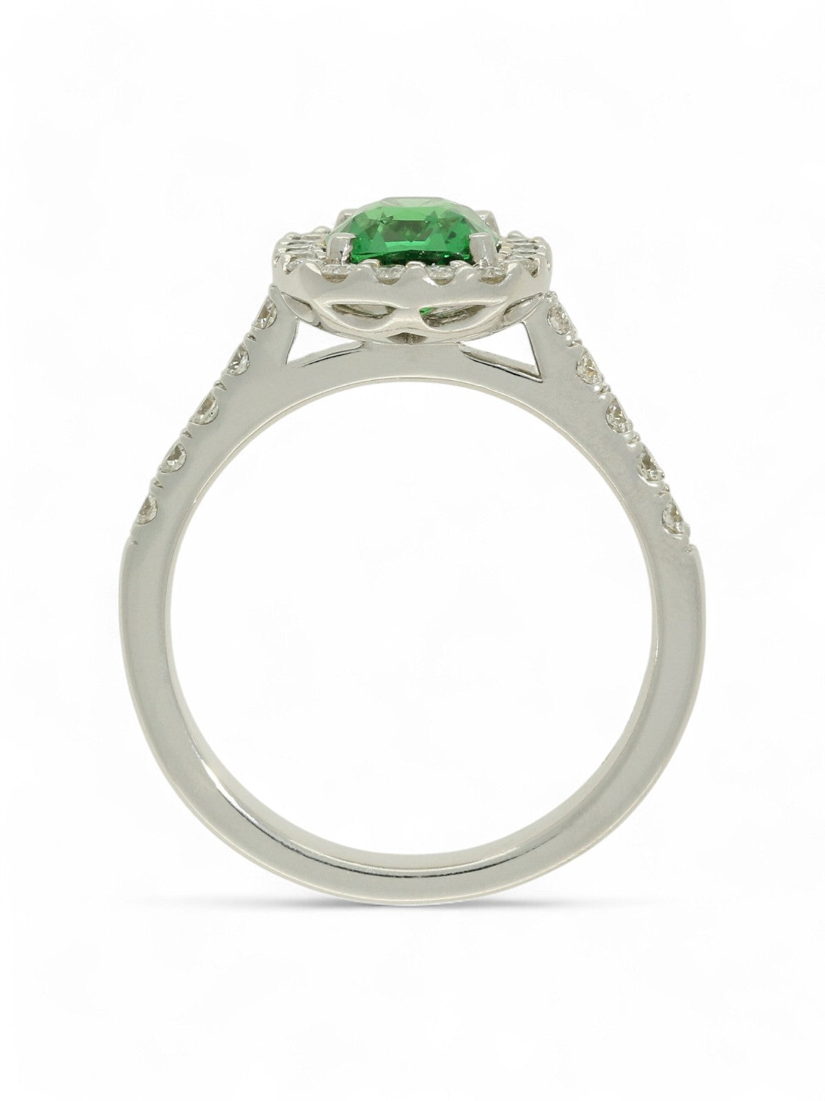 Tsavorite & Diamond Cluster Ring in 18ct White Gold with Diamond Set Shoulders