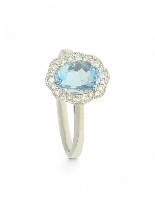 Aquamarine & Diamond Cluster Ring in 18ct White Gold