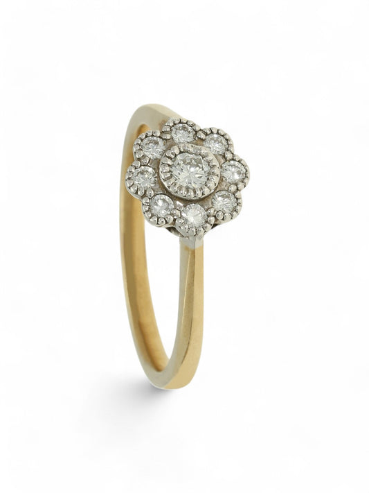 SALE Diamond Set Floral Cluster Ring in 9ct Yellow & White Gold