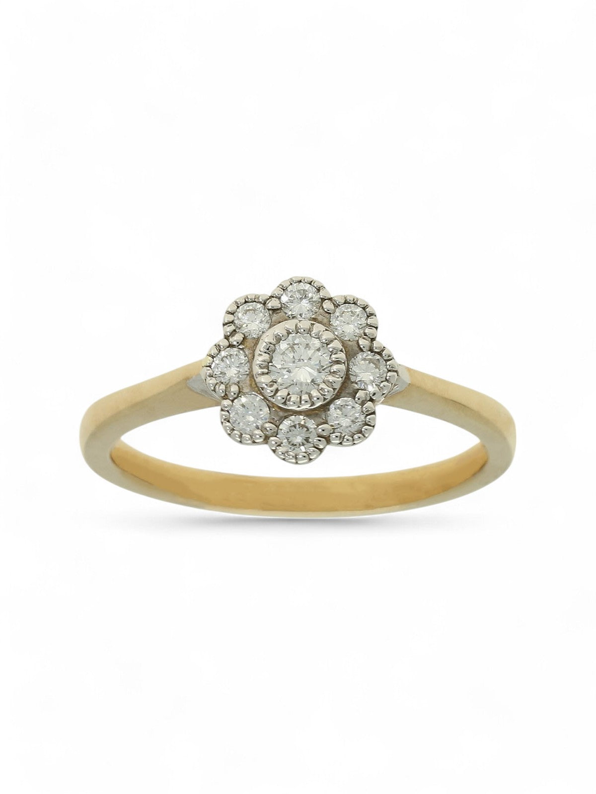 SALE Diamond Set Floral Cluster Ring in 9ct Yellow & White Gold