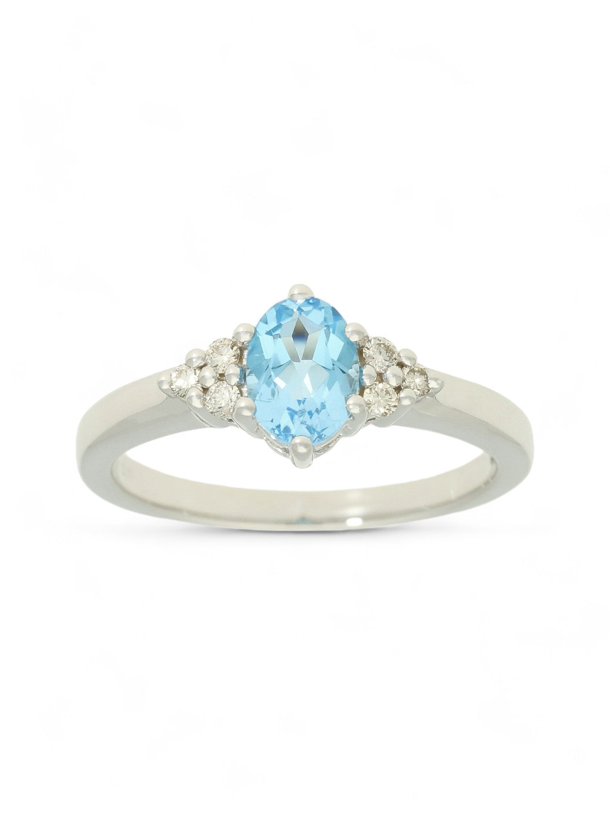 Aquamarine & Diamond Trefoil Ring in 9ct White Gold