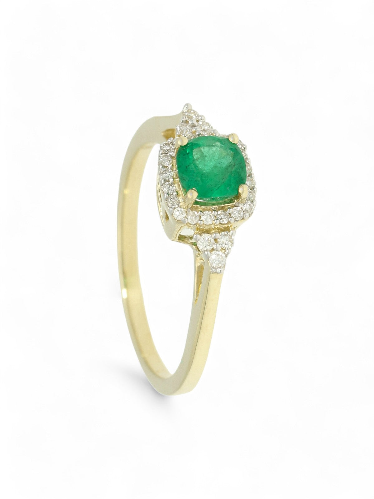 Emerald & Diamond Trefoil Halo Ring in 9ct Yellow Gold