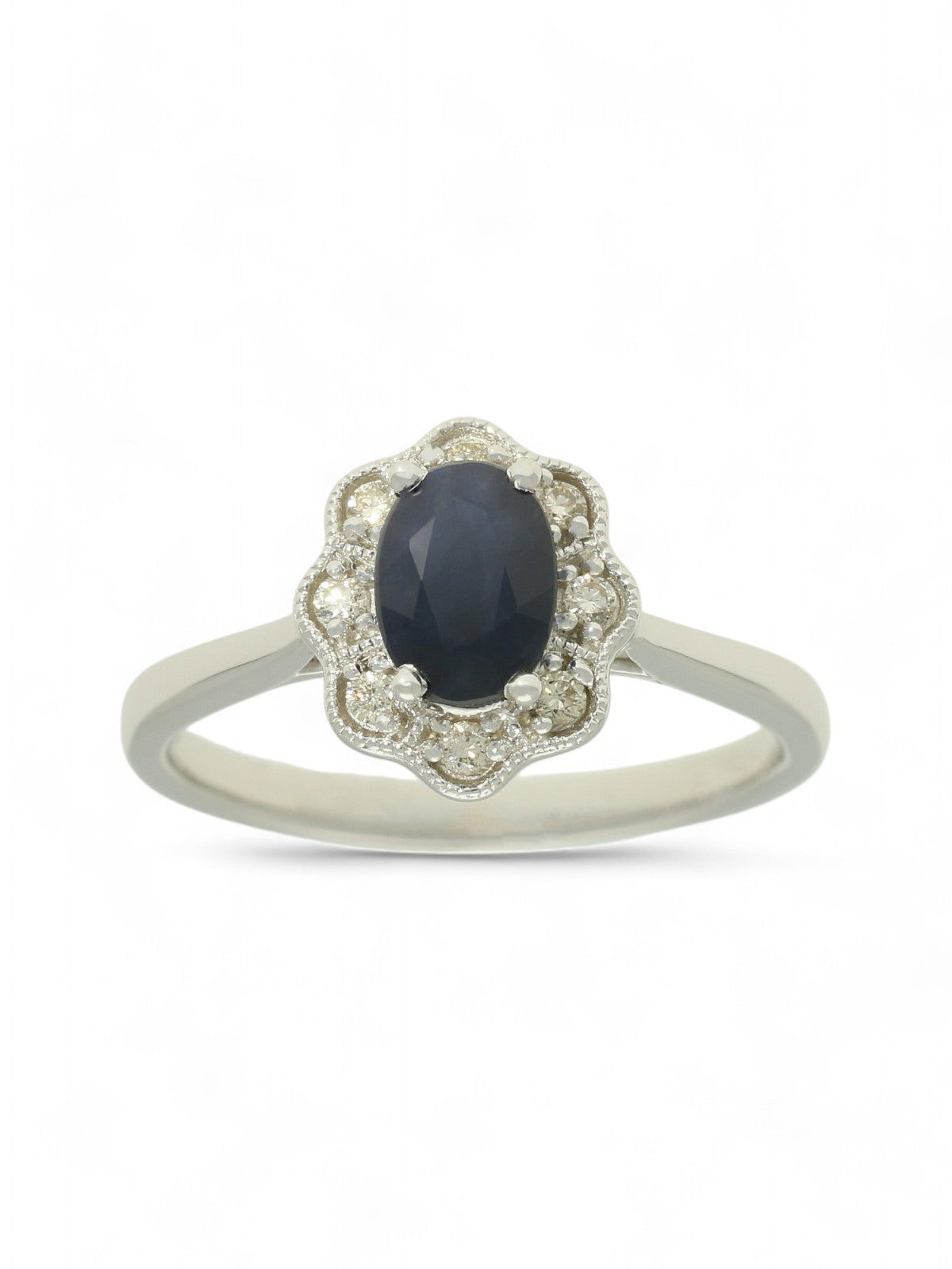 Sapphire & Diamond Fancy Flower Cluster Ring in 9ct White Gold