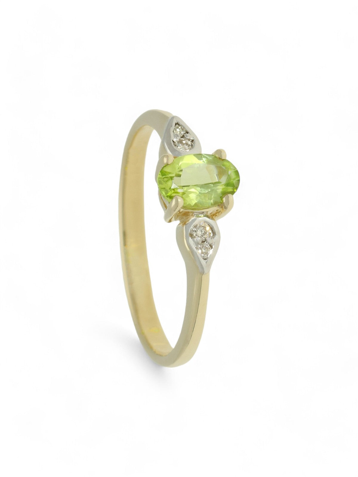 Peridot & Diamond Five Stone Ring in 9ct Yellow Gold