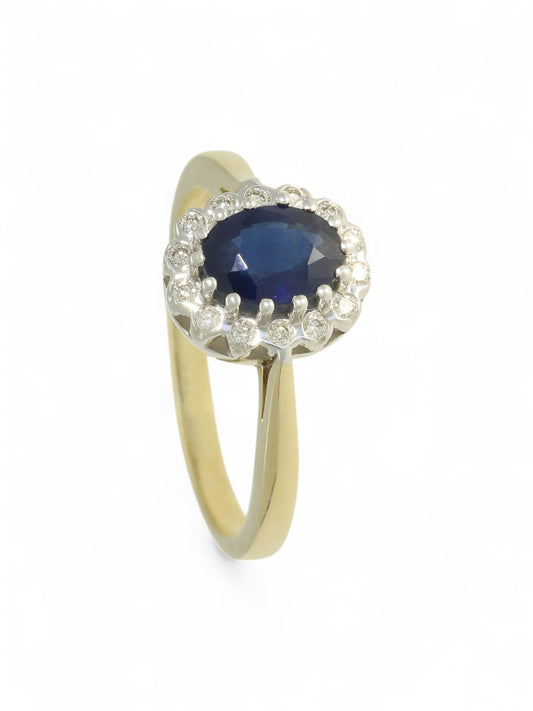 Sapphire & Diamond Cluster Ring in 9ct Yellow Gold
