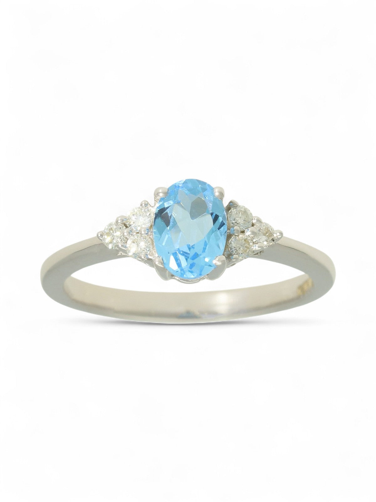 Blue Topaz & Diamond Trefoil Ring in 9ct White Gold