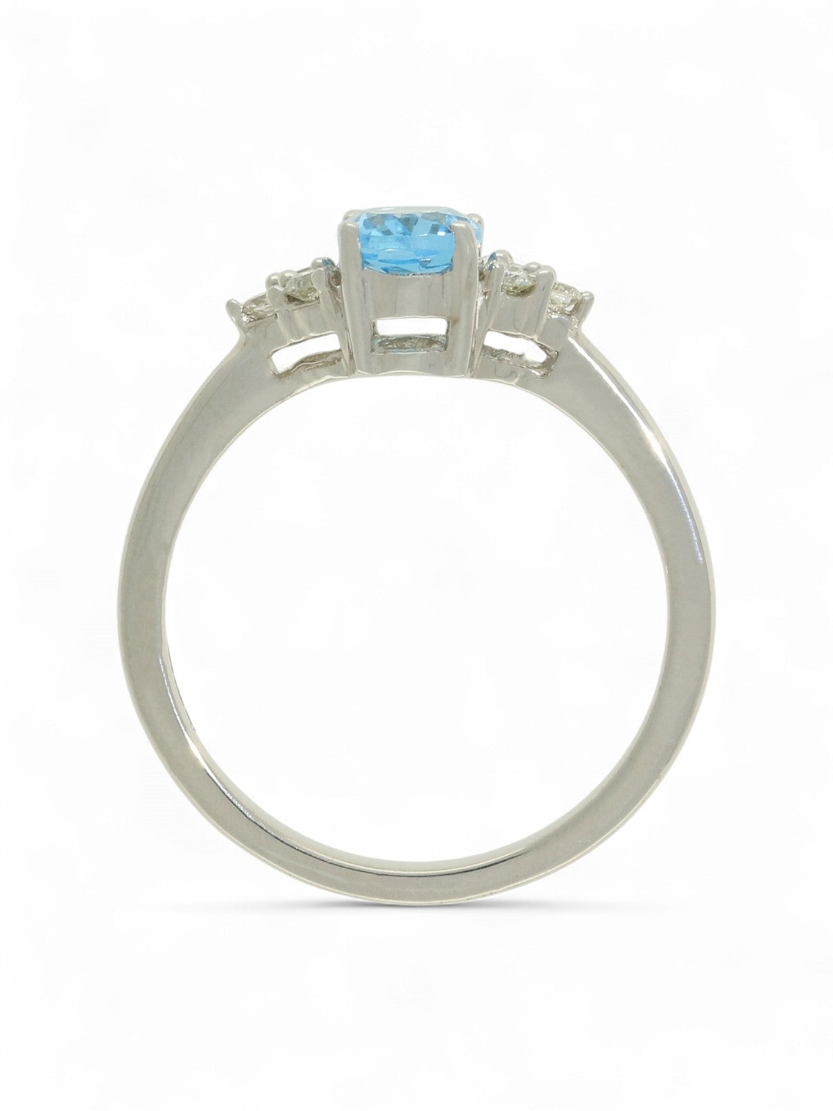 Blue Topaz & Diamond Trefoil Ring in 9ct White Gold