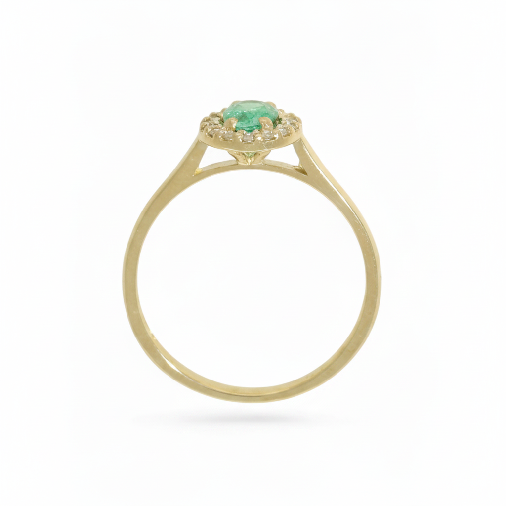 Emerald & Diamond Cluster Ring with 6x4mm Emerald and 0.12ct of Round Brilliant Diamonds in 9ct Yellow & White Gold (Copy)