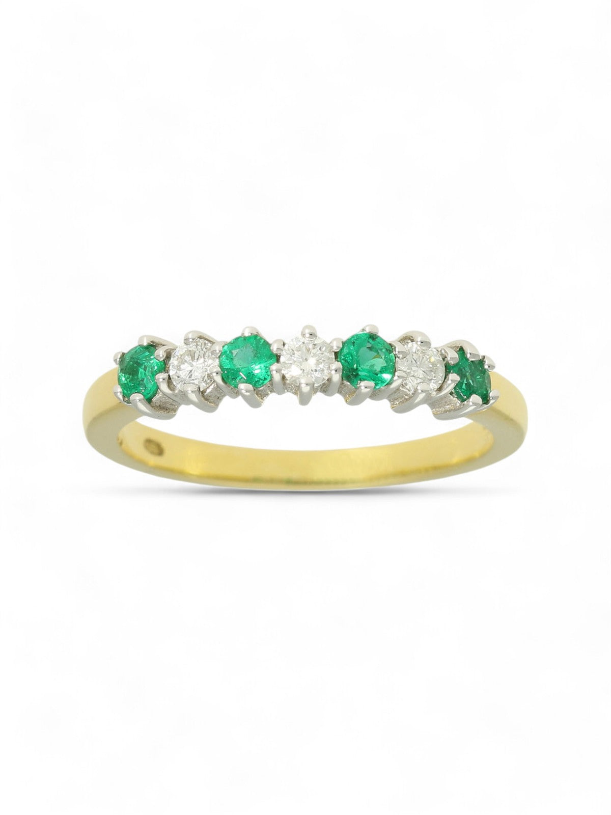 Pre Owned Emerald & Diamond Eternity Ring in 18ct Yellow & White Gold