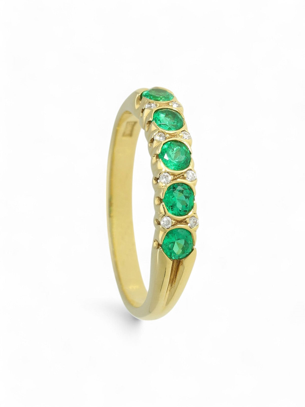 Emerald & Diamond Half Eternity Ring in 18ct Yellow Gold