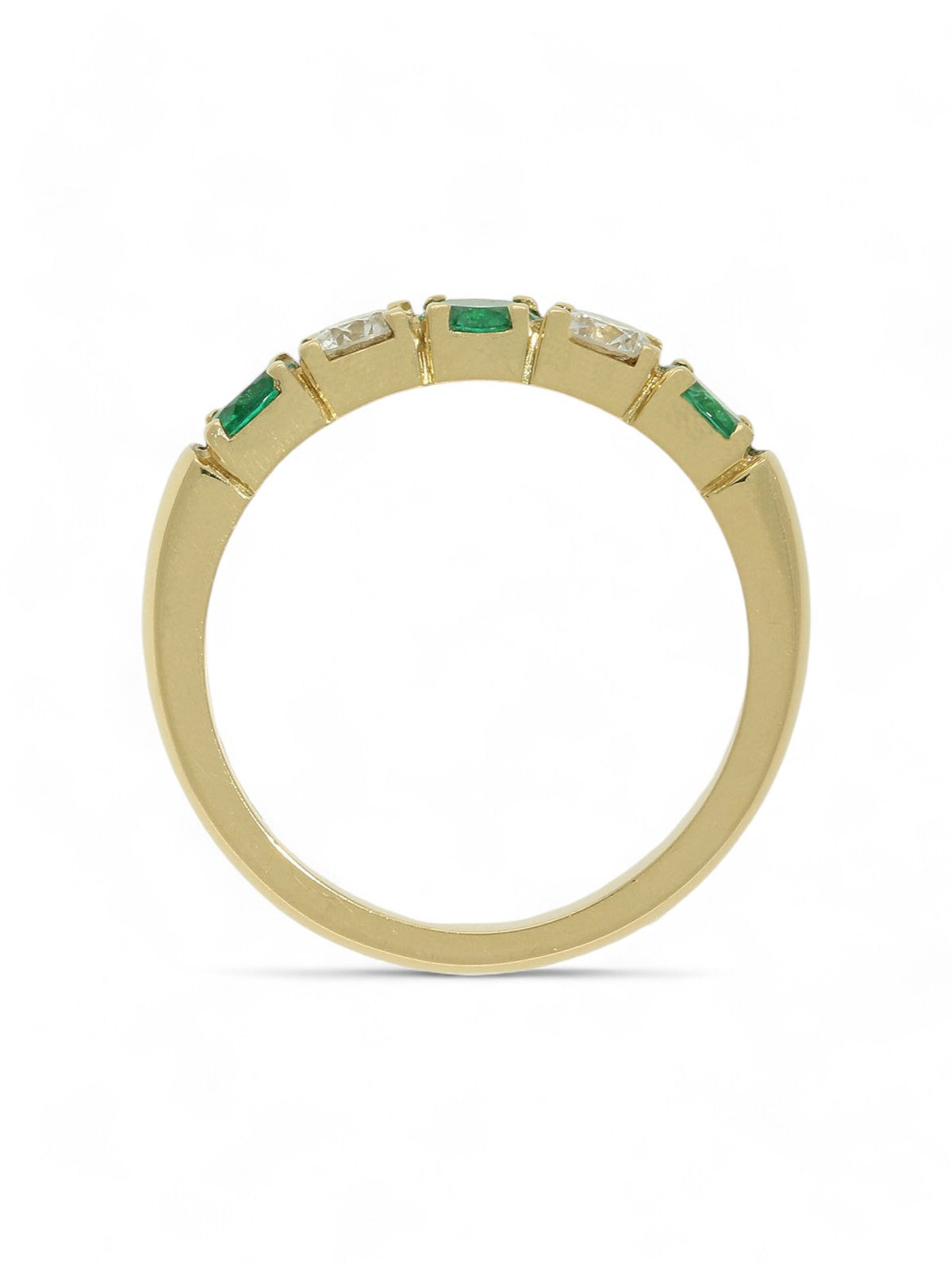 Emerald & Diamond Five Stone Ring Round Brilliant Cut in 18ct Yellow Gold