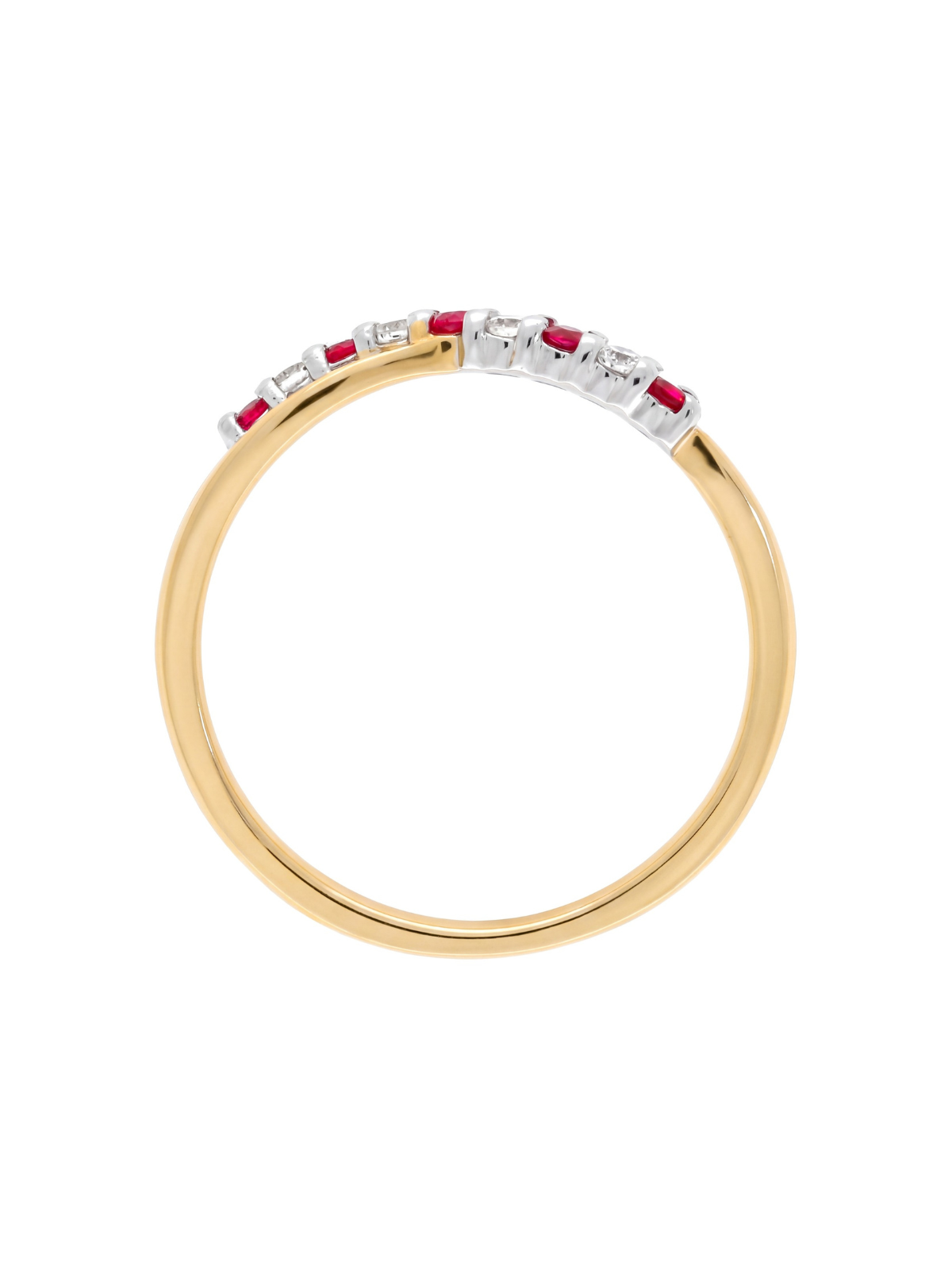 Ruby & Diamond Crossover Half Eternity Ring with 0.10ct of Round Brilliant Diamonds in 9ct Yellow & White Gold