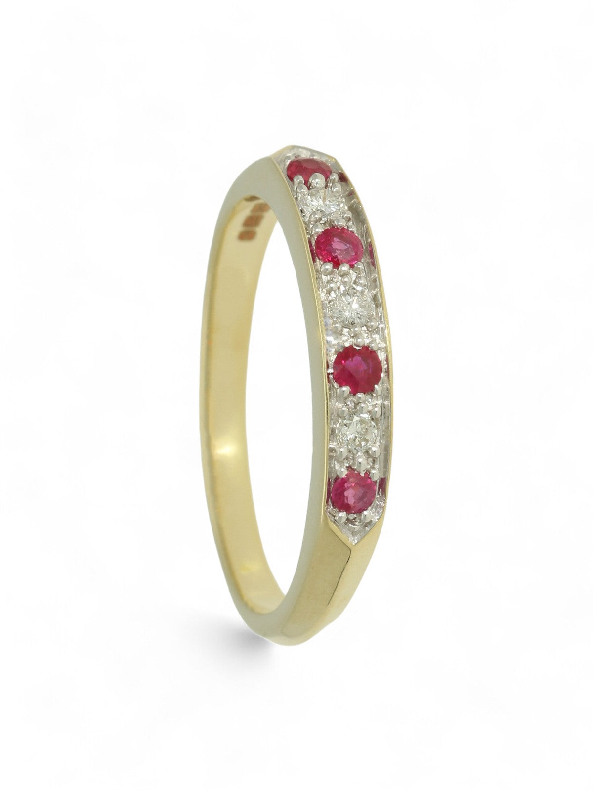 Ruby Diamond Half Eternity Ring in 9ct Yellow Gold