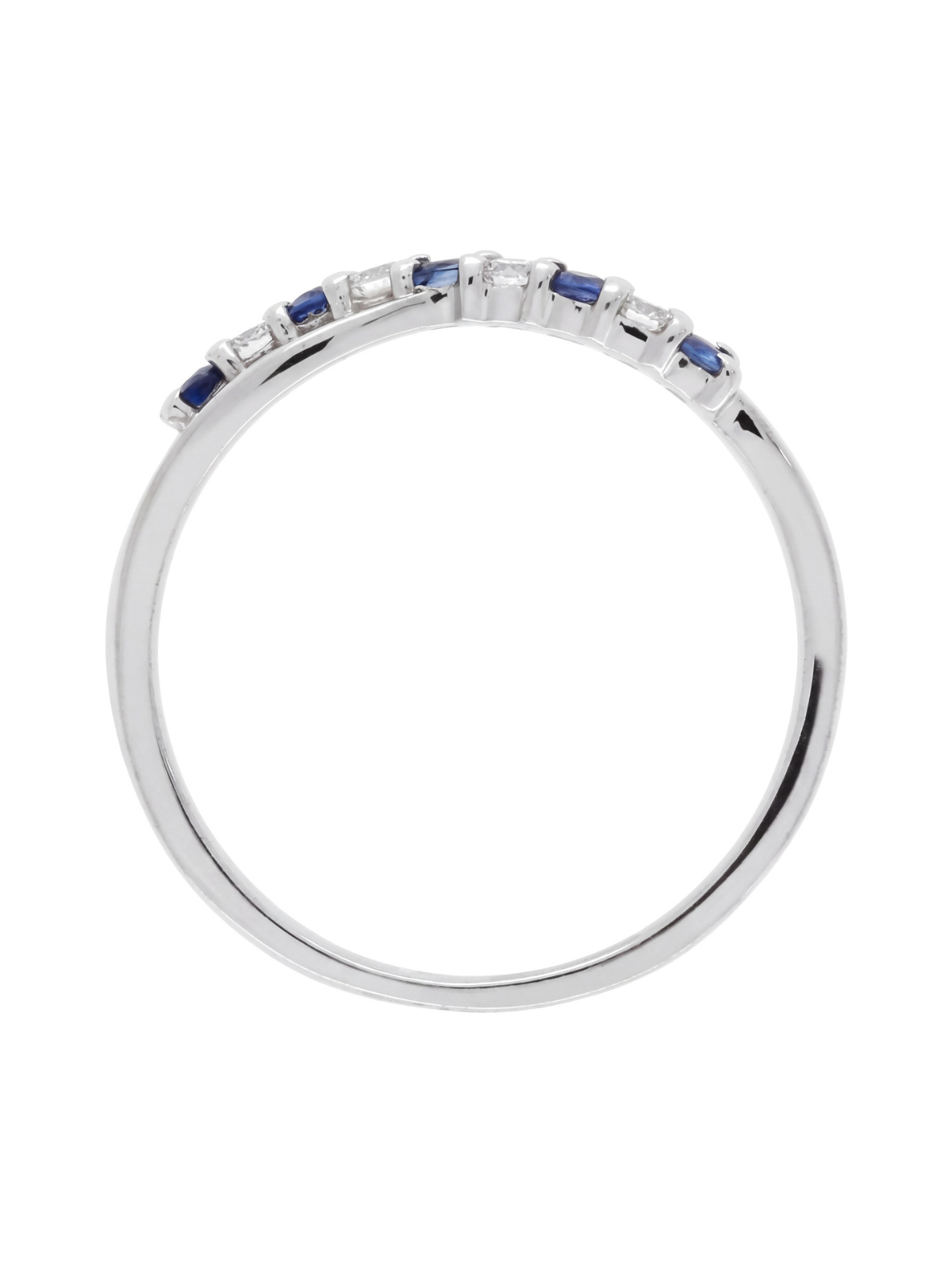 Sapphire & Diamond Crossover Half Eternity Ring with 0.10ct of Round Brilliant Diamonds in 9ct White