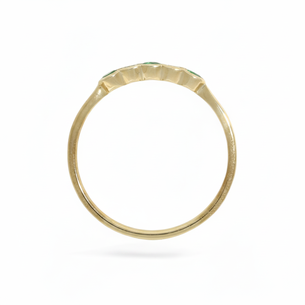 Emerald and Diamond Five Stone Ring with Round Brilliant Emeralds & Diamonds in 9ct Yellow Gold