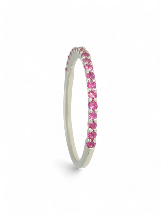 Pink Sapphire Half Eternity Ring in 9ct White Gold
