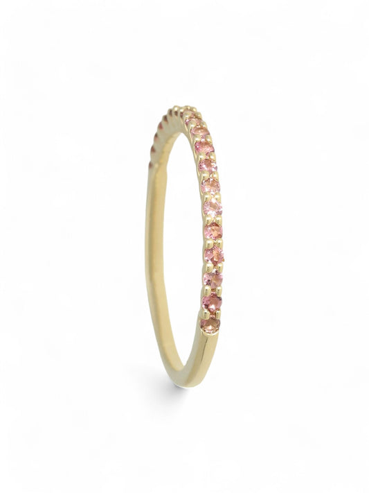 Pink Tourmaline Half Eternity Ring in 9ct Yellow Gold
