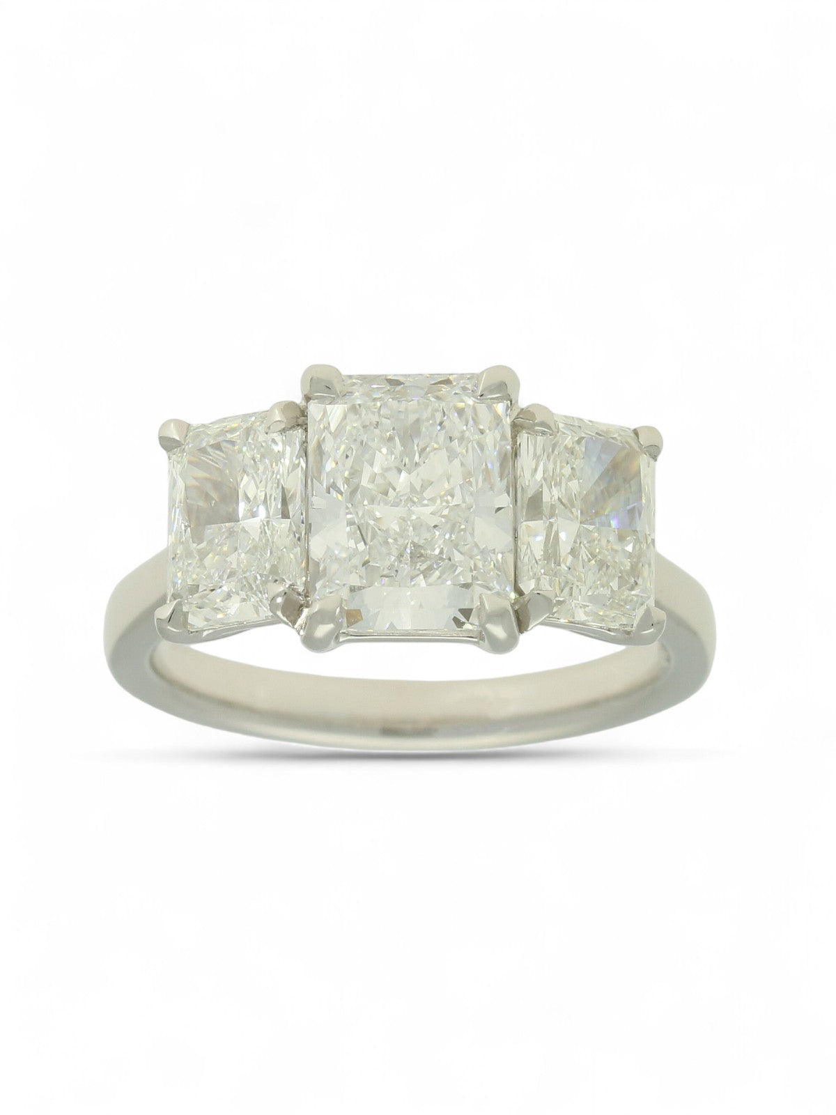 Lab Grown Diamond Three Stone Ring 2.00ct Radiant Cut in Platinum