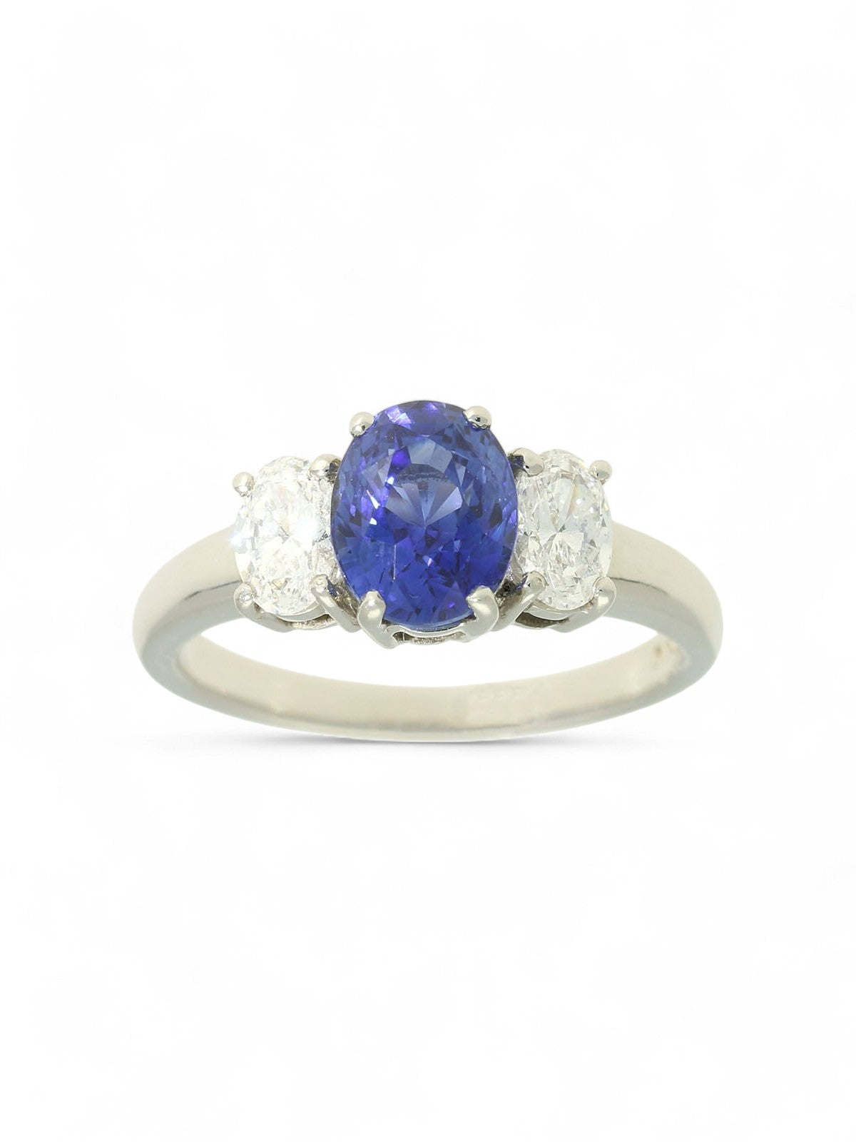 Sapphire & Diamond Three Stone Ring in Platinum