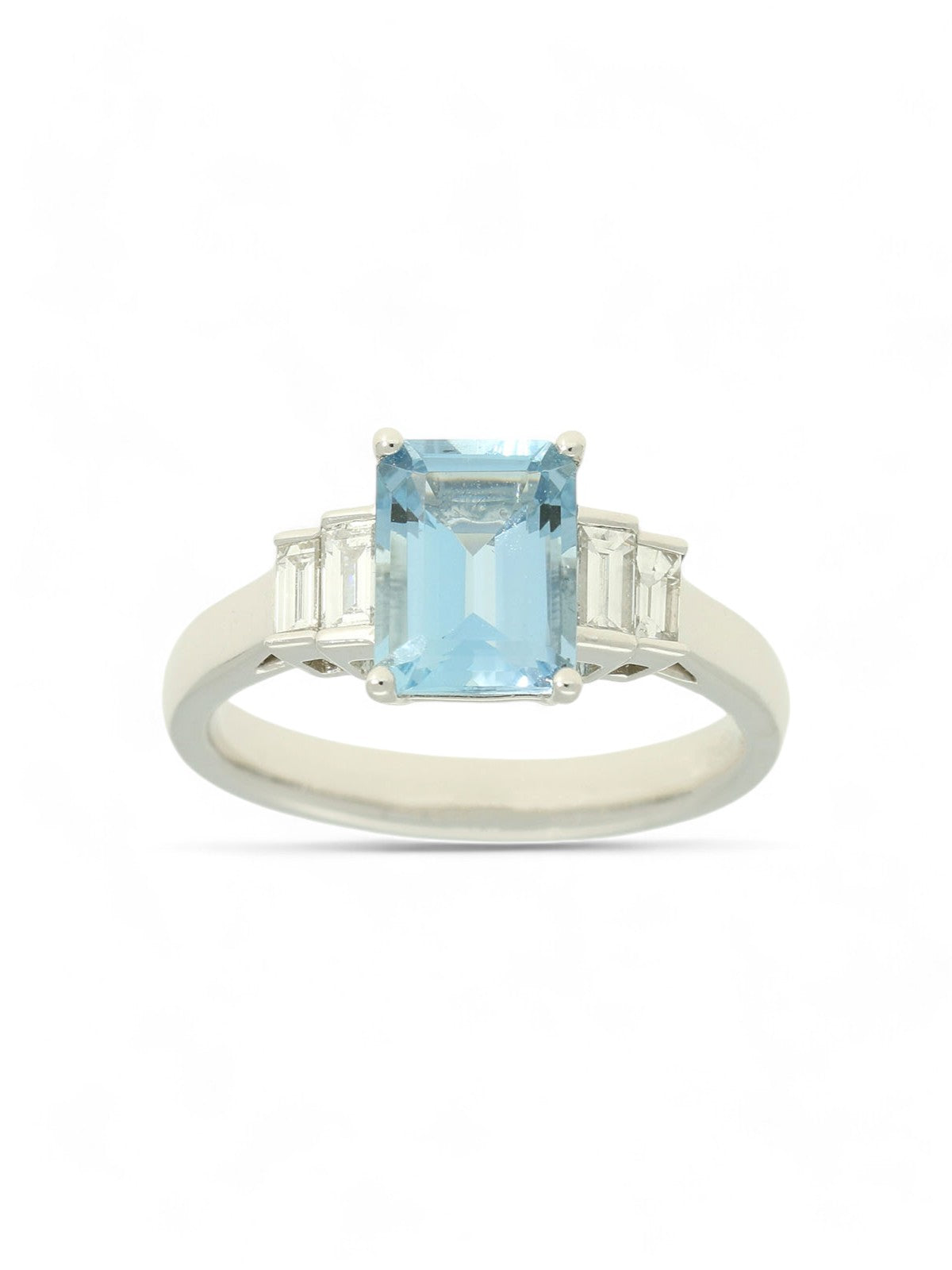 Aquamarine & Diamond Emerald Cut Five Stone Ring in Platinum