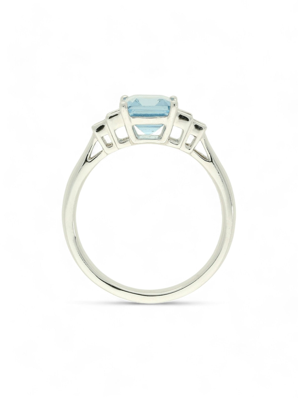 Aquamarine & Diamond Emerald Cut Five Stone Ring in Platinum