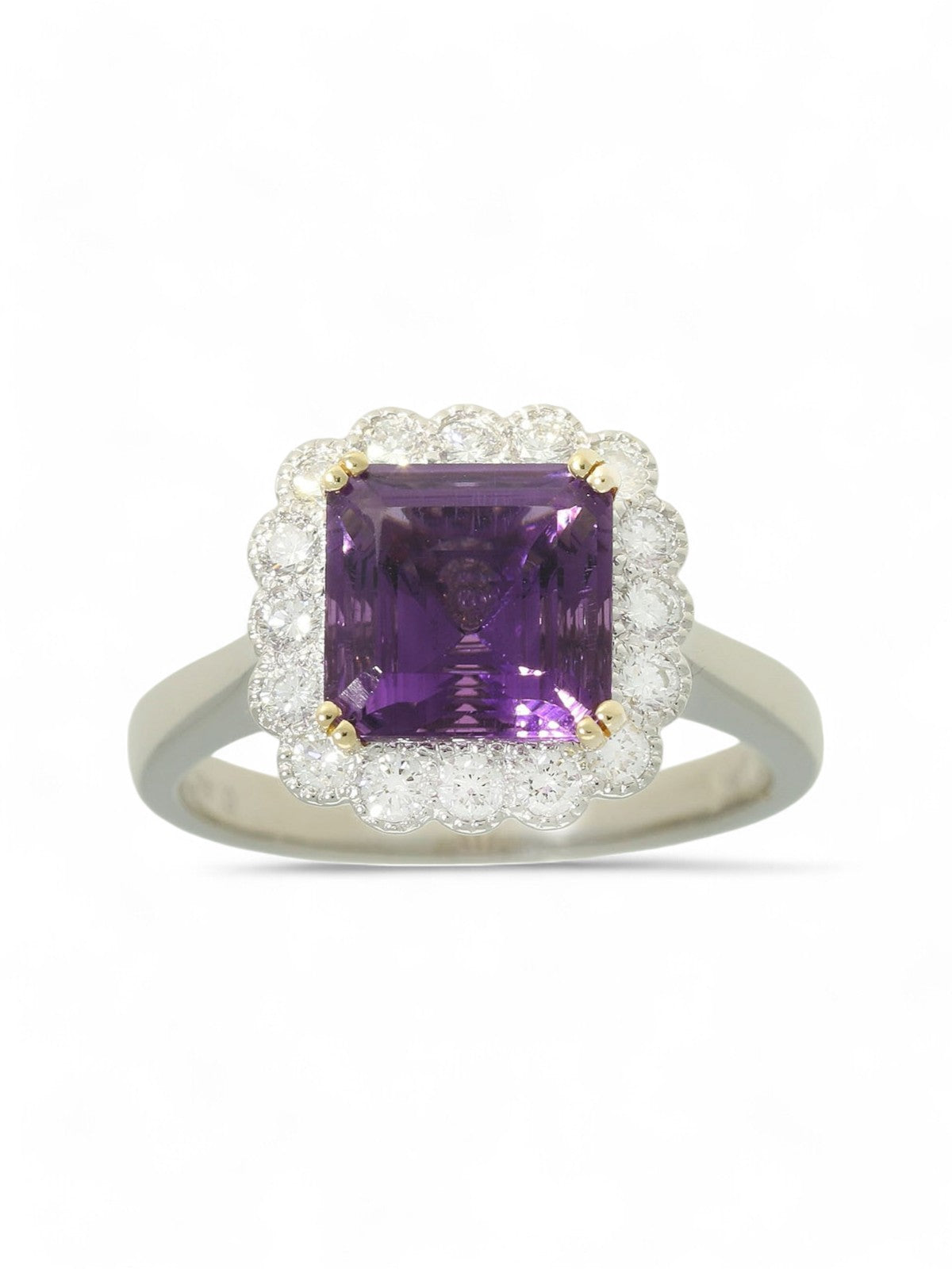 Amethyst and Diamond Cluster Ring in 18ct Yellow Gold and Platinum