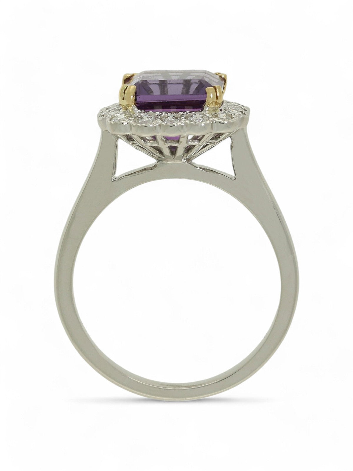Amethyst and Diamond Cluster Ring in 18ct Yellow Gold and Platinum