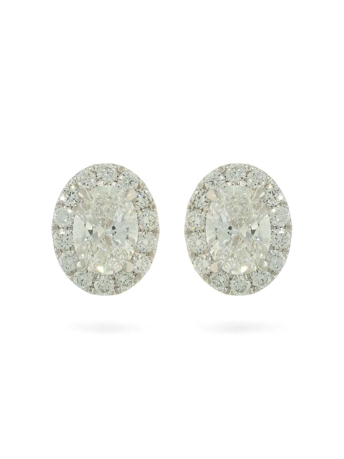 Lab Grown Diamond Halo Earrings 2.00ct Oval Cut in 18ct White Gold