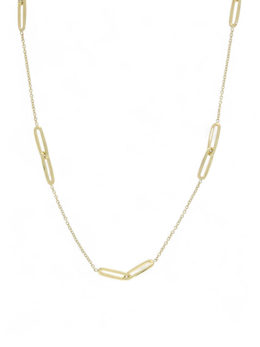 9ct Yellow Gold Paperclip Link Station Necklace
