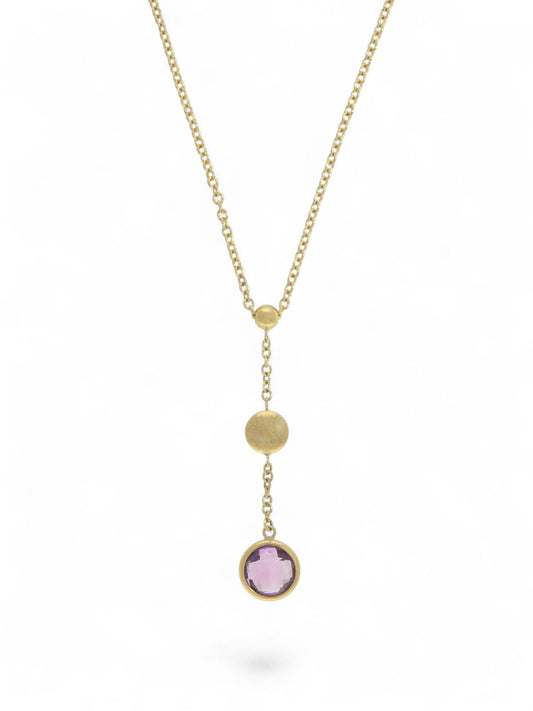 Amethyst and Polished Bead Drop Pendant Necklace in 9ct Yellow Gold
