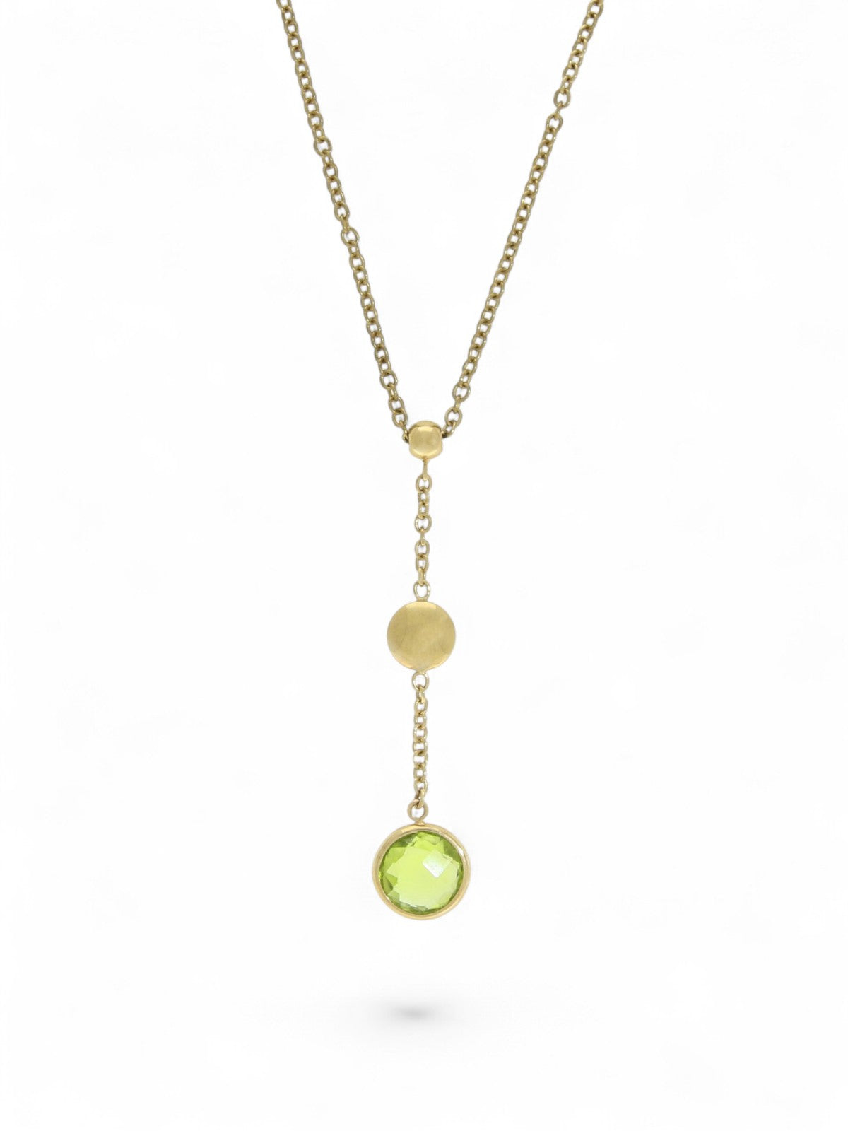 Peridot & Polished Bead Drop Pendant Necklace in 9ct Yellow Gold