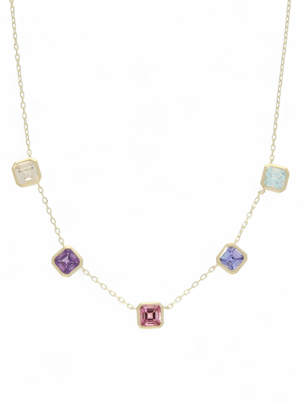 Mixed Gemstone Station Necklace in 9ct Yellow Gold