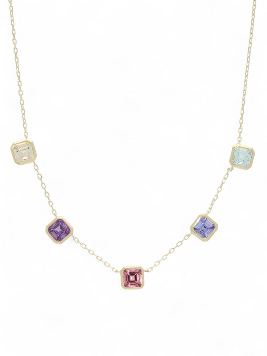 Mixed Gemstone Station Necklace in 9ct Yellow Gold