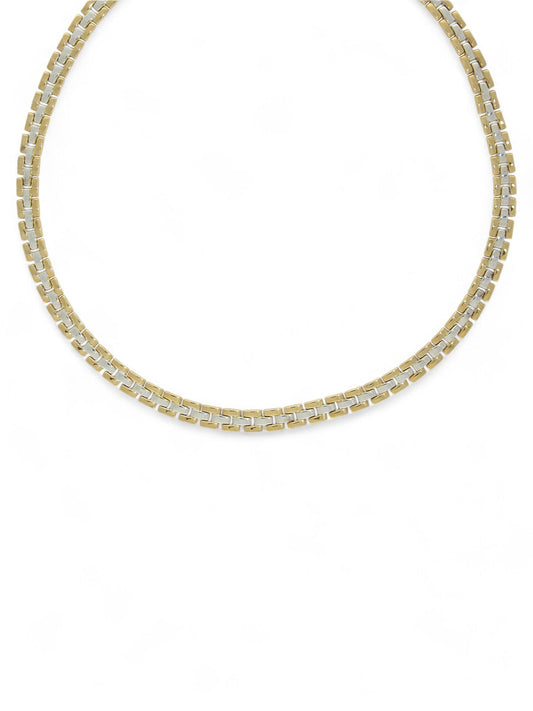 Three Row Brick Necklace in 9ct Yellow and White Gold